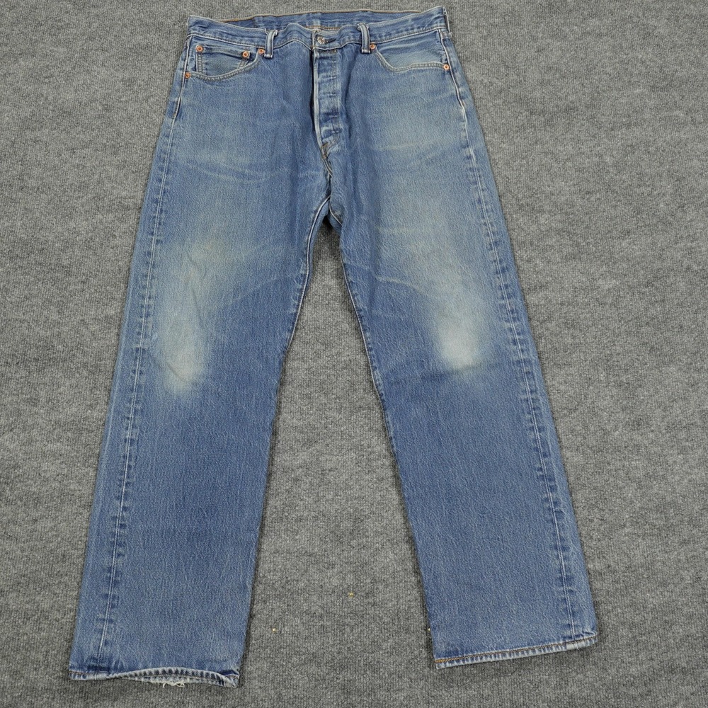 Levis 501 Jeans Mens 36x32 Light Blue Straight Classic Fit Denim Distressed